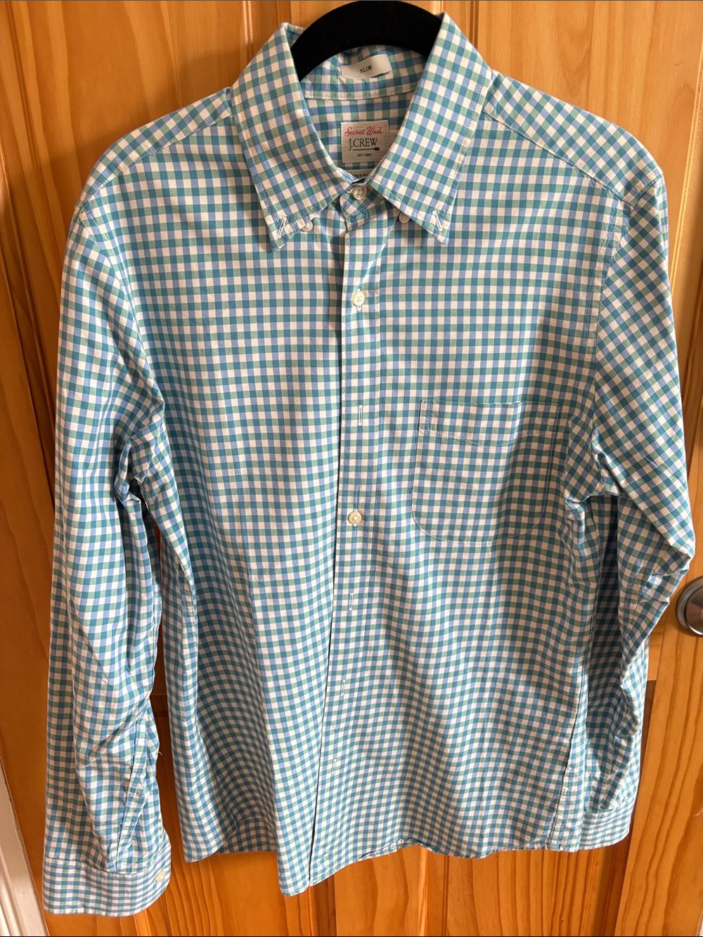 J. Crew Men's Aqua Checked Button-Down Shirt